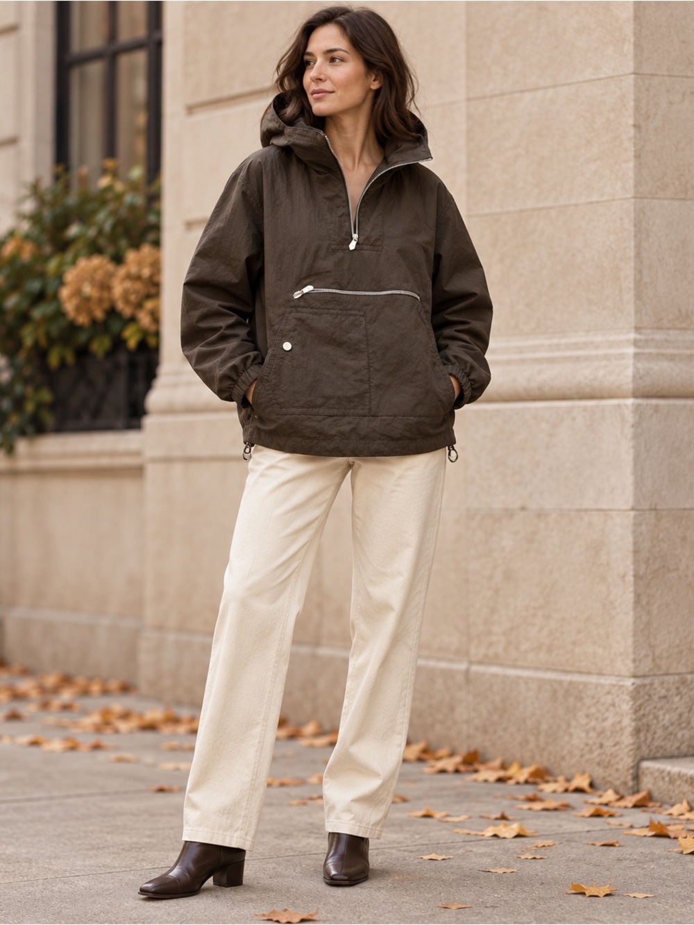 Hermès Paris Brown Half-Zip Hooded Pullover Anorak Jacket